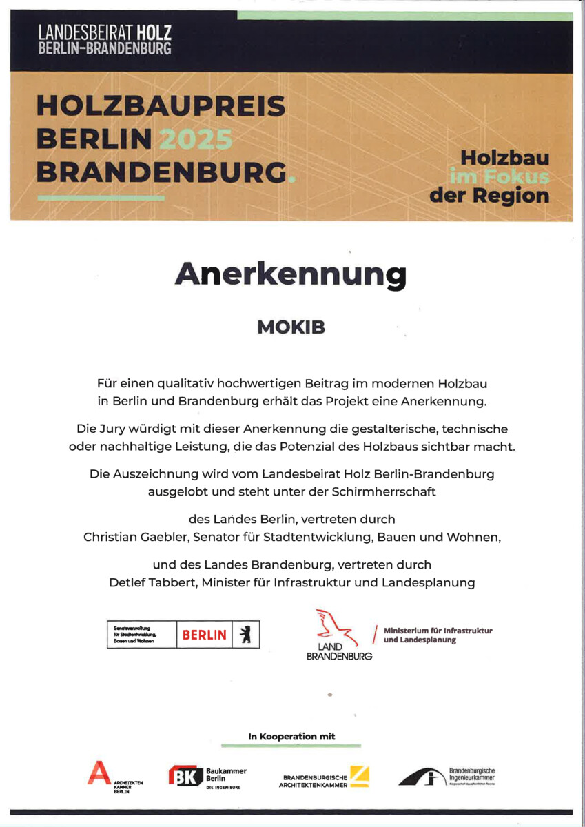 Urkunde Holzbaupreis Berlin-Brandenburg 2025